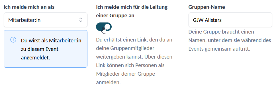 Datenbank Gruppenanmeldung